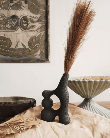Modern Black Ceramic Ring Vase with Sculptural Design